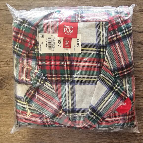 Big & Tall Matching Family Pajamas Stewart Plaid Notch Collar Pajama Set 2XB NWT - Picture 2 of 3